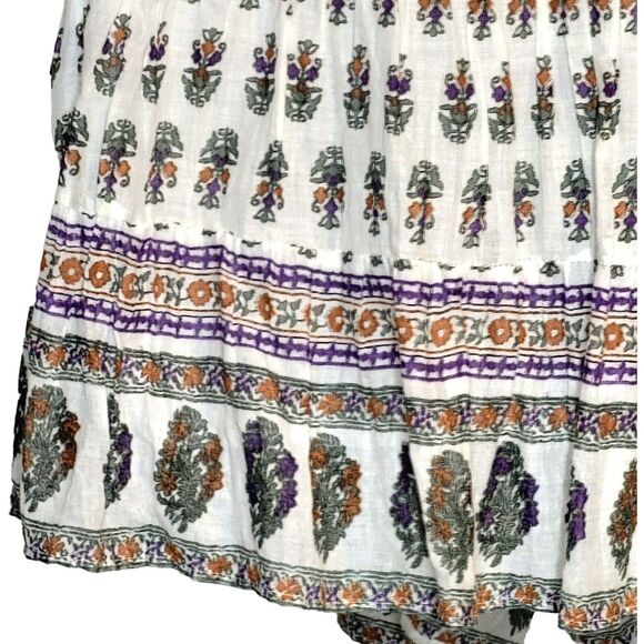 Free People Boho Floral block Print Beachy Gypsy Style Drawstring Waist Skirt OS - Picture 6 of 12